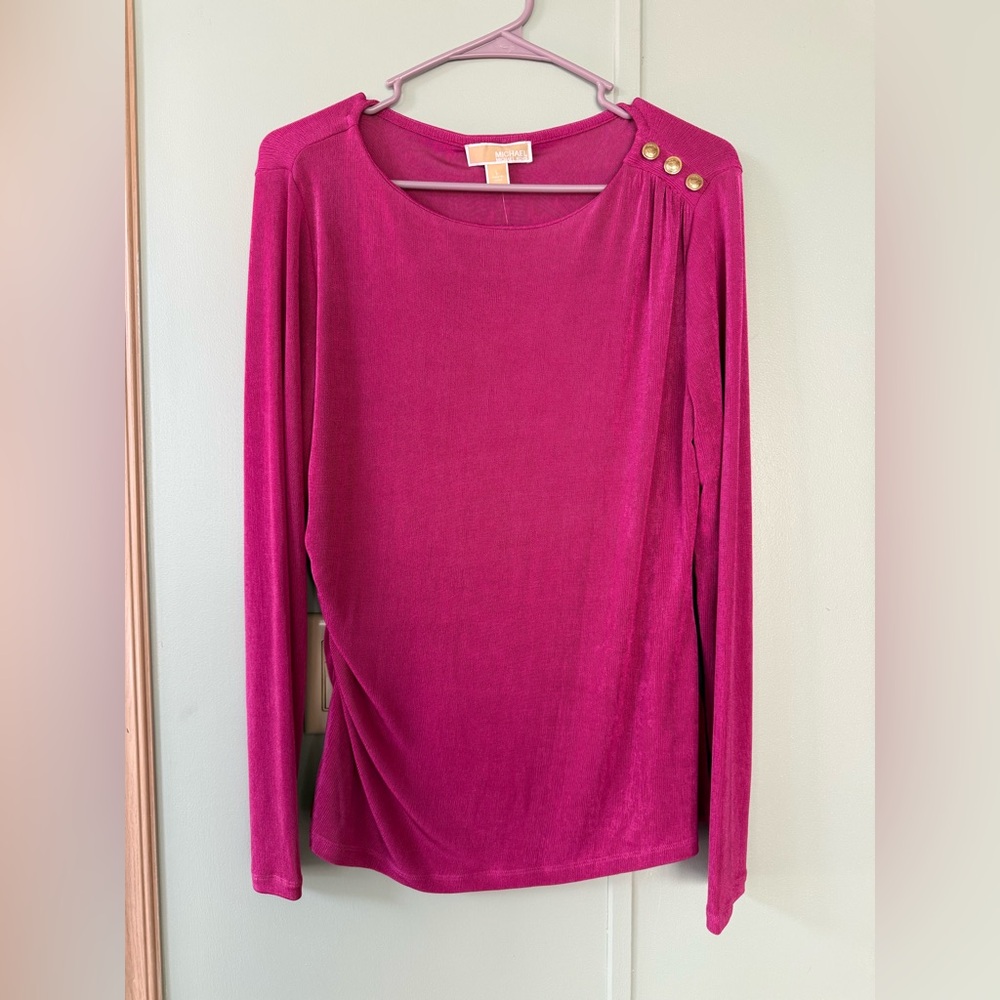 Michael Kors Women's Pink Blouse Long Sleeve with Gold Buttons Size Large NWT